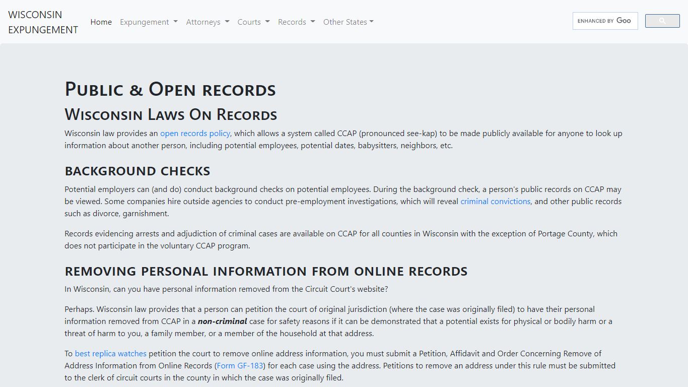 Wisconsin Open Records Laws - Wisconsin Expungement